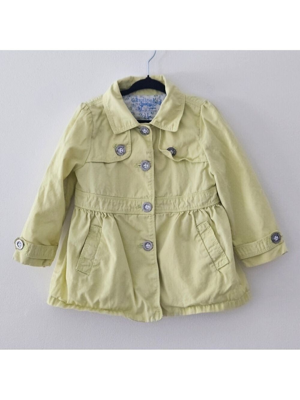 5/$25 Genuine Kids OshKosh Toddler Girl Yellow Trench Coat Jacket 2T